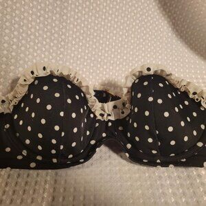 34A Y2K Victoria's Secret Bandeau Bikini Top Black White Polka Dot